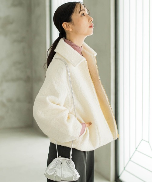 Droite lautreamont(ドロワットロートレアモン)の「【WEB限定】フライス編みZIPブルゾン(ブルゾン・レディース・ネイビー/オフホワイト・M)」の6枚目の写真
