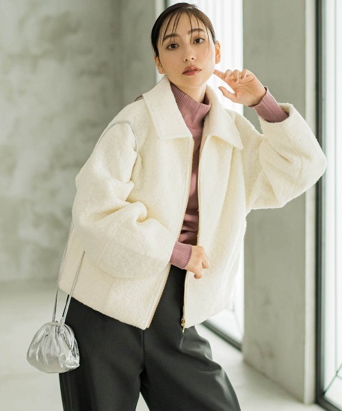 Droite lautreamont(ドロワットロートレアモン)の「【WEB限定】フライス編みZIPブルゾン(ブルゾン・レディース・ネイビー/オフホワイト・M)」の7枚目の写真