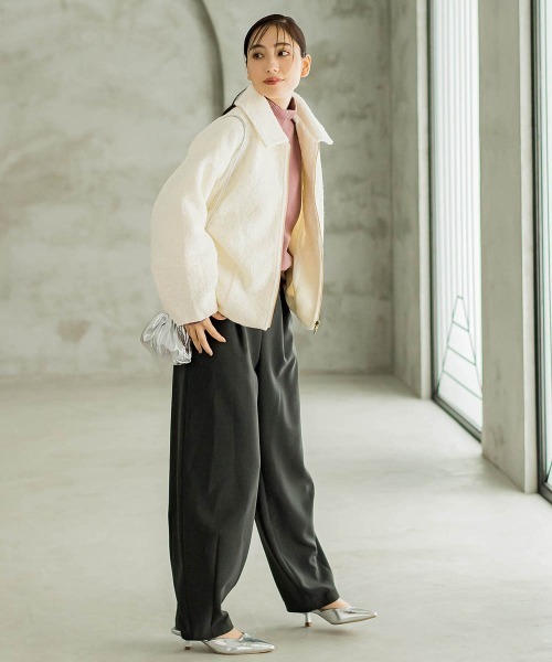 Droite lautreamont(ドロワットロートレアモン)の「【WEB限定】フライス編みZIPブルゾン(ブルゾン・レディース・ネイビー/オフホワイト・M)」の8枚目の写真