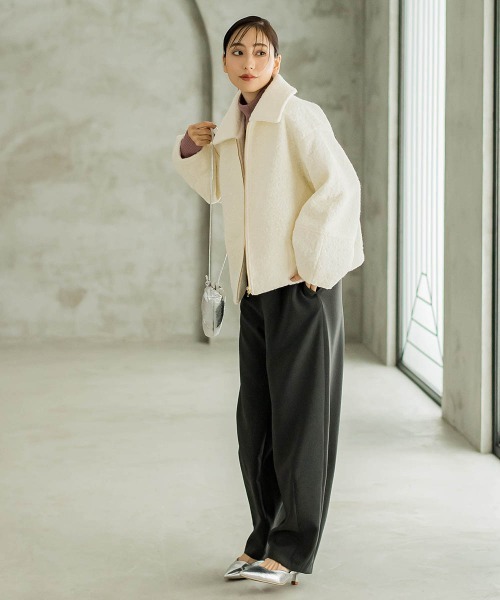 Droite lautreamont(ドロワットロートレアモン)の「【WEB限定】フライス編みZIPブルゾン(ブルゾン・レディース・ネイビー/オフホワイト・M)」の10枚目の写真
