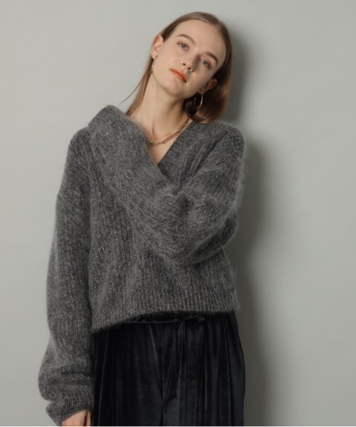 CADUNE カデュネ　Kidモヘアアーガイルニット　チャコールグレー　M CADUNE（カデュネ）の「モヘア深Vセーター（ニット/セーター）」 - WEAR