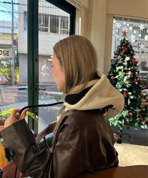 StyleSea（スタイルシー）の「花柄ニットバラクラバ（ニットキャップ/ビーニー・レディース・ホワイト/ブラック/マスタード/グレイッシュベージュ/サックスブルー・FREE）」の8枚目の写真