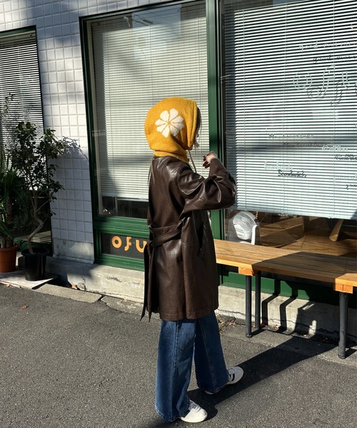 StyleSea（スタイルシー）の「花柄ニットバラクラバ（ニットキャップ/ビーニー・レディース・ホワイト/ブラック/マスタード/グレイッシュベージュ/サックスブルー・FREE）」の9枚目の写真