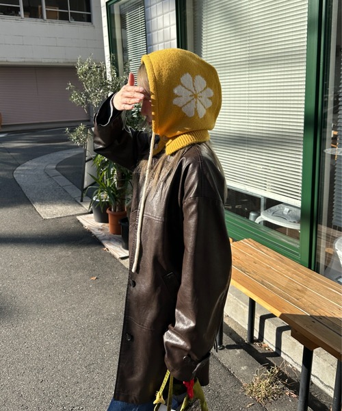 StyleSea（スタイルシー）の「花柄ニットバラクラバ（ニットキャップ/ビーニー・レディース・ホワイト/ブラック/マスタード/グレイッシュベージュ/サックスブルー・FREE）」の10枚目の写真