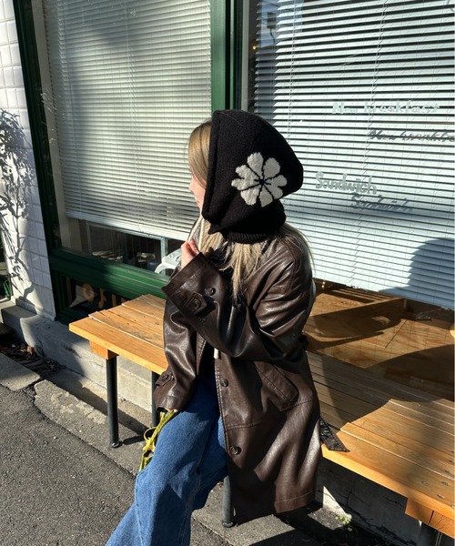 StyleSea（スタイルシー）の「花柄ニットバラクラバ（ニットキャップ/ビーニー・レディース・ホワイト/ブラック/マスタード/グレイッシュベージュ/サックスブルー・FREE）」の16枚目の写真