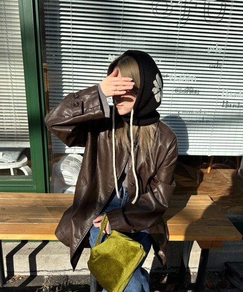 StyleSea（スタイルシー）の「花柄ニットバラクラバ（ニットキャップ/ビーニー・レディース・ホワイト/ブラック/マスタード/グレイッシュベージュ/サックスブルー・FREE）」の14枚目の写真