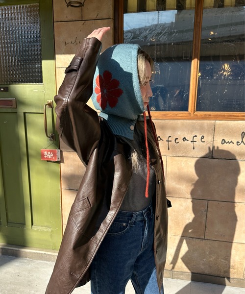 StyleSea（スタイルシー）の「花柄ニットバラクラバ（ニットキャップ/ビーニー・レディース・ホワイト/ブラック/マスタード/グレイッシュベージュ/サックスブルー・FREE）」の18枚目の写真