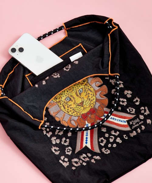 D.LEOPARD 刺繡設計尼龍托特包
