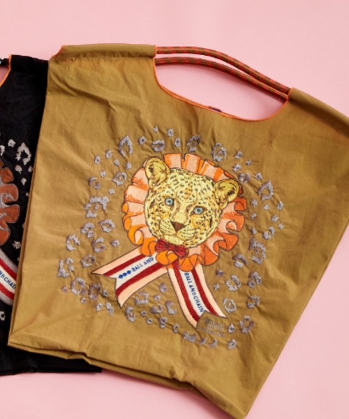 D.LEOPARD 刺繡設計尼龍托特包