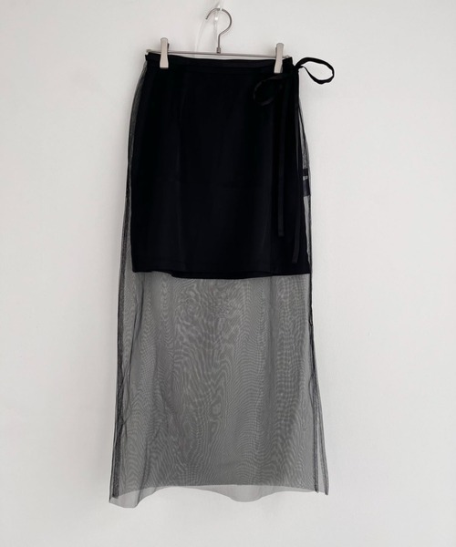 hugi(ハギ)の「SHEER RIBBON SKIRT/シアーレイヤードリボンスカート(スカート・レディース・ブラック/グレー・FREE)」の12枚目の写真