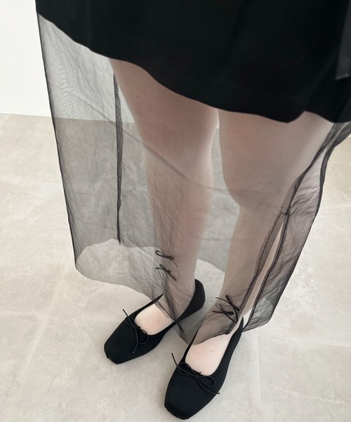 hugi(ハギ)の「SHEER RIBBON SKIRT/シアーレイヤードリボンスカート(スカート・レディース・ブラック/グレー・FREE)」の7枚目の写真