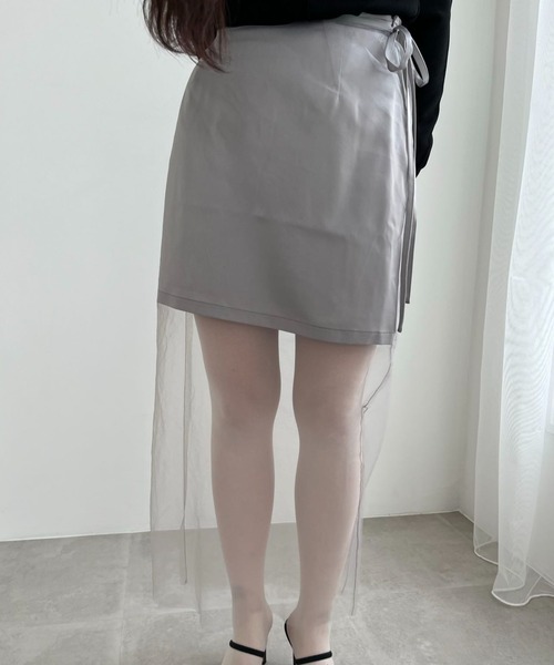 hugi(ハギ)の「SHEER RIBBON SKIRT/シアーレイヤードリボンスカート(スカート・レディース・ブラック/グレー・FREE)」の6枚目の写真