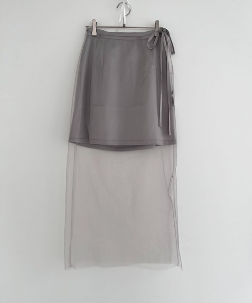 hugi(ハギ)の「SHEER RIBBON SKIRT/シアーレイヤードリボンスカート(スカート・レディース・ブラック/グレー・FREE)」の13枚目の写真