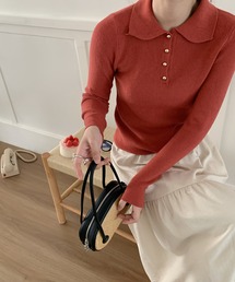 衿付きヘンリーネックニットトップス