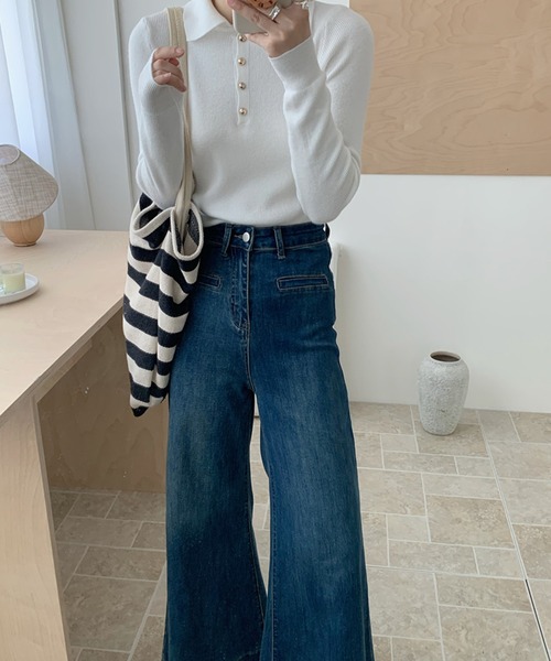 MILAE(ミレ)の「衿付きヘンリーネックニットトップス(ニット/セーター・レディース・ブラック/ホワイト/テラコッタ/ベージュ・FREE)」の6枚目の写真