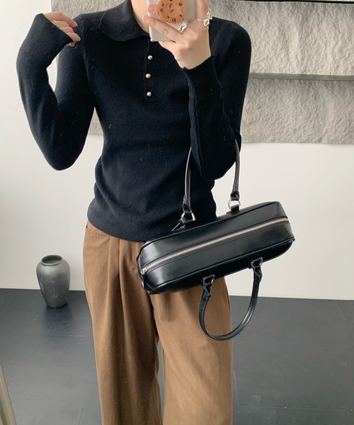 MILAE(ミレ)の「衿付きヘンリーネックニットトップス(ニット/セーター・レディース・ブラック/ホワイト/テラコッタ/ベージュ・FREE)」の10枚目の写真