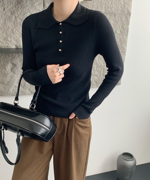 MILAE(ミレ)の「衿付きヘンリーネックニットトップス(ニット/セーター・レディース・ブラック/ホワイト/テラコッタ/ベージュ・FREE)」の11枚目の写真