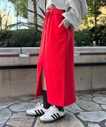 ISOOK | 【ISOOK / アイスー】スウェットタイトスカート / ナロースカート セミロング スリットスカート ウエストゴム ブラック アイボリー レッド 白 黒 赤 低身長 ZOZOTOWN限定(スカート)