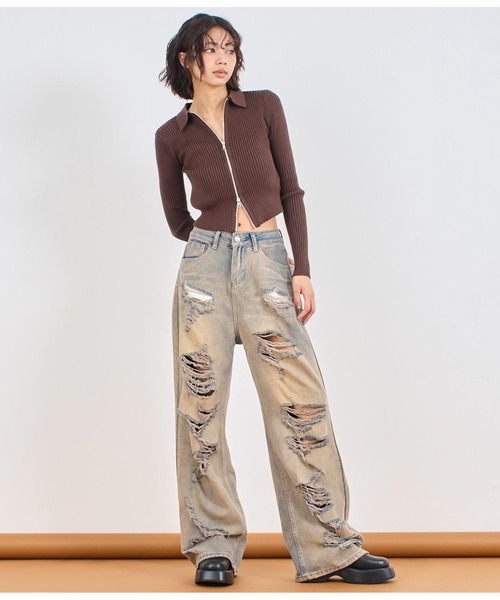 ANAP(アナップ)の「ハイダメージ デニム パンツ(デニムパンツ・レディース・インディゴブルー・S/M)」の7枚目の写真