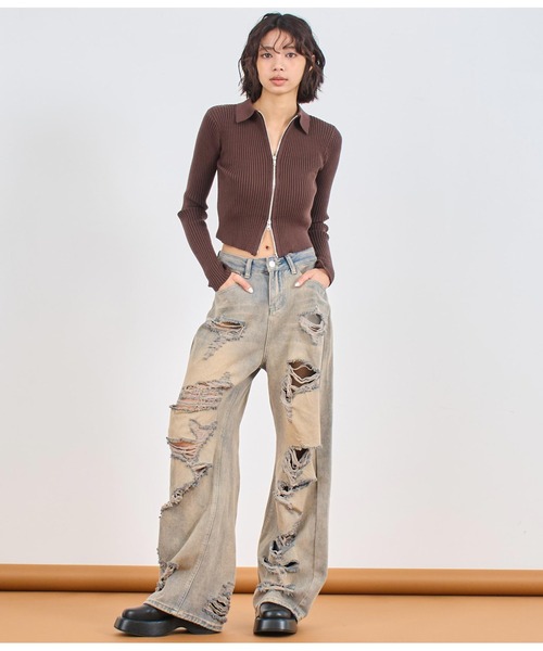 ANAP(アナップ)の「ハイダメージ デニム パンツ(デニムパンツ・レディース・インディゴブルー・S/M)」の6枚目の写真