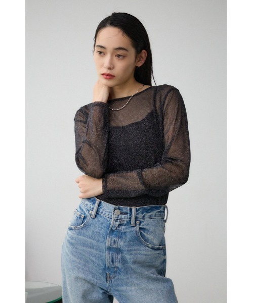 AZUL by moussy（アズールバイマウジー）の「シアーラメ長袖トップス（Tシャツ/カットソー・レディース・ライトグレー/ブラック/グレー・FREE）」の10枚目の写真