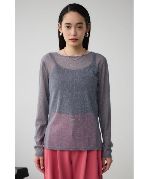 AZUL by moussy（アズールバイマウジー）の「シアーラメ長袖トップス（Tシャツ/カットソー・レディース・ライトグレー/ブラック/グレー・FREE）」の14枚目の写真