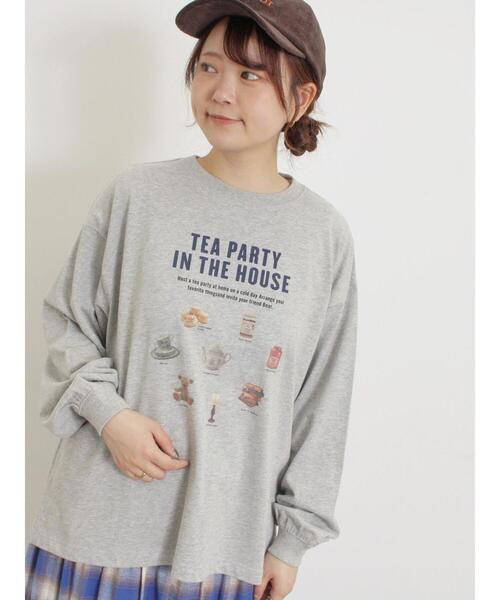 Samansa Mos2（サマンサ モスモス）の「柄アソートロングTシャツ（Tシャツ/カットソー・レディース・グレー/チャコールグレー/キナリ/オフホワイト・F）」の4枚目の写真