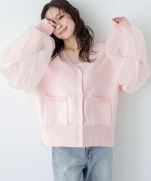 AMELY チュールボリュームスリーブニットカーディガン AMELY（エミリー）の「チュールボリュームスリーブニット