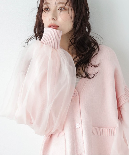 AMELY チュールボリュームスリーブニットカーディガン AMELY（エミリー）の「チュールボリュームスリーブニット