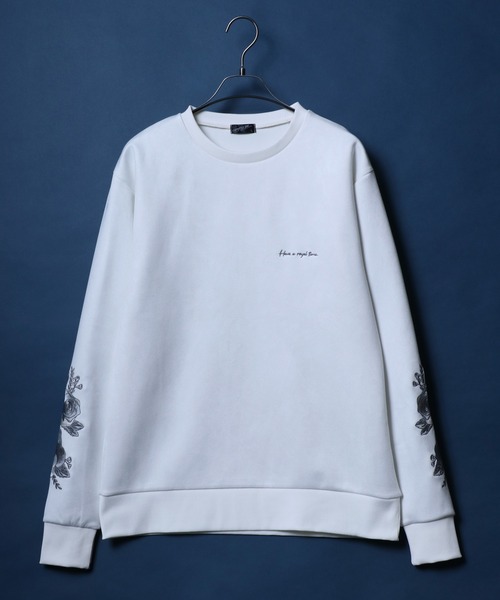 ANPAS(アンパス)の「Faux Suede Flower Embroidery Oversized Sweatshirt/フェイクスエード 袖フラワー刺繍 ワンポイント スウェット トップス トレーナー メンズ(スウェット・メンズ・オフホワイト/グレー/チャコール・M/L)」の4枚目の写真