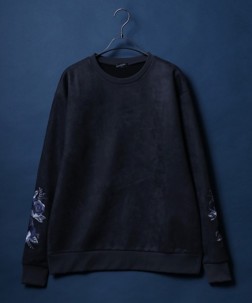ANPAS(アンパス)の「Faux Suede Flower Embroidery Oversized Sweatshirt/フェイクスエード 袖フラワー刺繍 ワンポイント スウェット トップス トレーナー メンズ(スウェット・メンズ・オフホワイト/グレー/チャコール・M/L)」の6枚目の写真