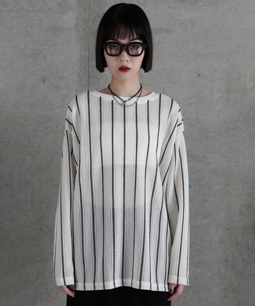 セール】(CHIGNON)ストライプレースプルオーバー（Tシャツ
