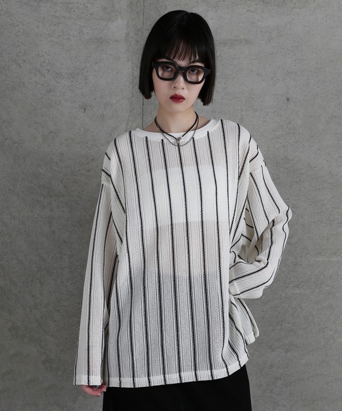 セール】(CHIGNON)ストライプレースプルオーバー（Tシャツ