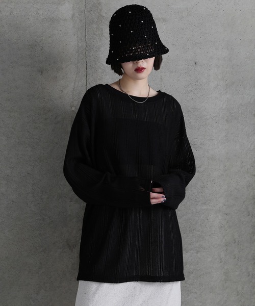 tシャツ (CHIGNON)ストライプレースプルオーバー レディース セール】(CHIGNON)ストライプレースプルオーバー（Tシャツ