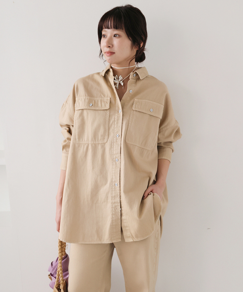 Healthy denim（ヘルシーデニム）の「《追加》Healthy DENIM/ヘルシーデニム SLOBE別注 ビッグシャツ ALMOND（シャツ/ブラウス・レディース・ベージュ/サックスブルー・FREE）」の5枚目の写真