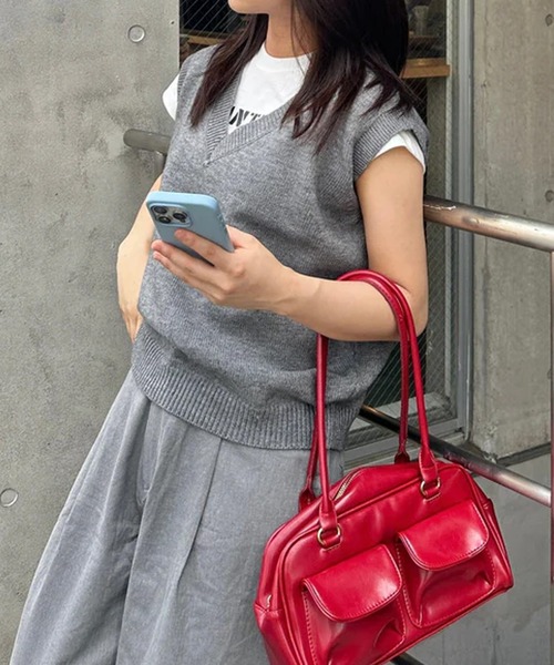 merrylatte（メリーラテ）の「ベーシックニットベスト（ベスト・レディース・グレー/ボルドー・FREE）」の3枚目の写真