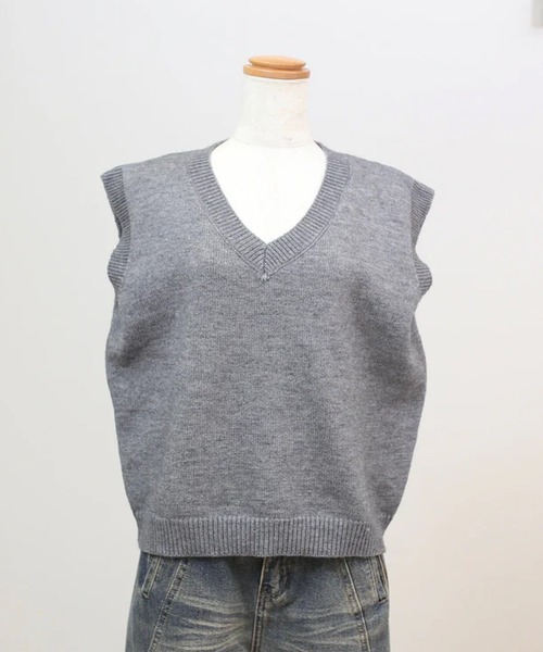 merrylatte（メリーラテ）の「ベーシックニットベスト（ベスト・レディース・グレー/ボルドー・FREE）」の8枚目の写真