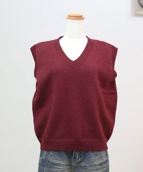 merrylatte（メリーラテ）の「ベーシックニットベスト（ベスト・レディース・グレー/ボルドー・FREE）」の11枚目の写真
