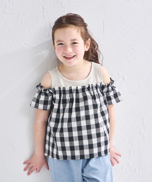 pairmanon(ペアマノン)の「【ふんわりワッフル】ワッフル オフショル ドッキングブラウス(シャツ/ブラウス・キッズ・ライトベージュ/ブラック/アイボリー・120/110/140/130/90/100/150)」の3枚目の写真