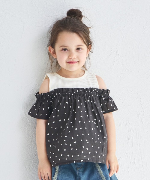 pairmanon(ペアマノン)の「【ふんわりワッフル】ワッフル オフショル ドッキングブラウス(シャツ/ブラウス・キッズ・ライトベージュ/ブラック/アイボリー・120/110/140/130/90/100/150)」の2枚目の写真