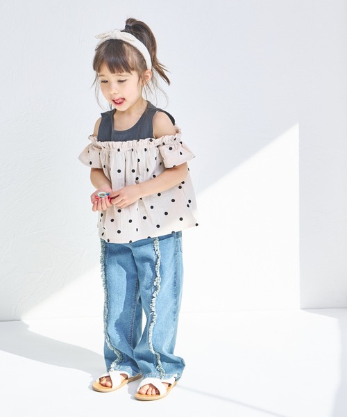 pairmanon(ペアマノン)の「【ふんわりワッフル】ワッフル オフショル ドッキングブラウス(シャツ/ブラウス・キッズ・ライトベージュ/ブラック/アイボリー・120/110/140/130/90/100/150)」の10枚目の写真