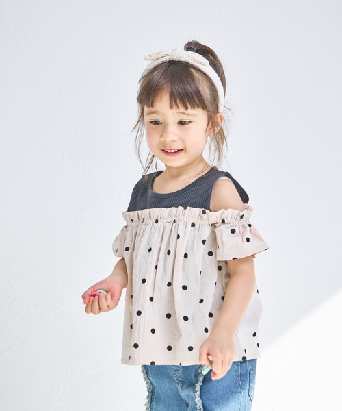 pairmanon(ペアマノン)の「【ふんわりワッフル】ワッフル オフショル ドッキングブラウス(シャツ/ブラウス・キッズ・ライトベージュ/ブラック/アイボリー・120/110/140/130/90/100/150)」の12枚目の写真