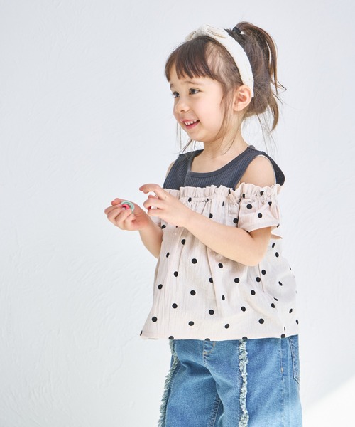 pairmanon(ペアマノン)の「【ふんわりワッフル】ワッフル オフショル ドッキングブラウス(シャツ/ブラウス・キッズ・ライトベージュ/ブラック/アイボリー・120/110/140/130/90/100/150)」の14枚目の写真