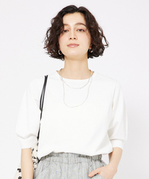 qualite | レーヨンストレッチボートネックニット/オフィスカジュアル/夏服/サマーニット(Tシャツ/カットソー)