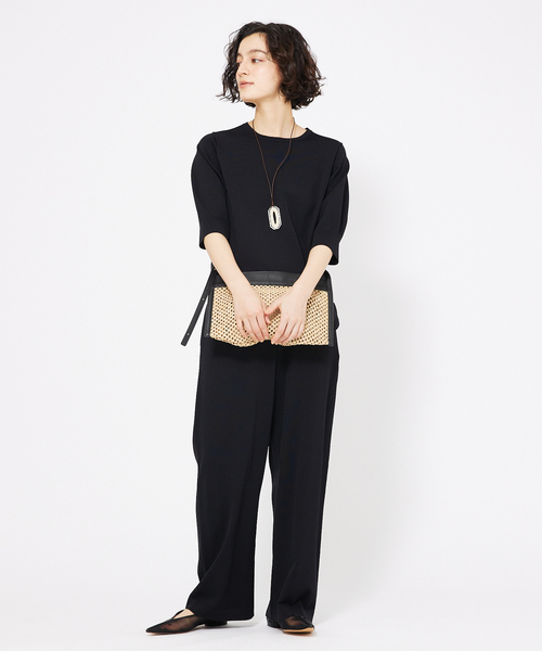 qualite（カリテ）の「レーヨンストレッチボートネックニット/オフィスカジュアル/夏服/サマーニット（Tシャツ/カットソー・レディース・ブラック/ホワイト/グリーン・フリー）」の4枚目の写真