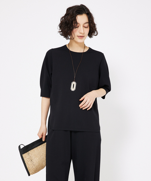 qualite（カリテ）の「レーヨンストレッチボートネックニット/オフィスカジュアル/夏服/サマーニット（Tシャツ/カットソー・レディース・ブラック/ホワイト/グリーン・フリー）」の19枚目の写真