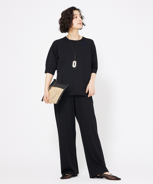 qualite（カリテ）の「レーヨンストレッチボートネックニット/オフィスカジュアル/夏服/サマーニット（Tシャツ/カットソー・レディース・ブラック/ホワイト/グリーン・フリー）」の14枚目の写真