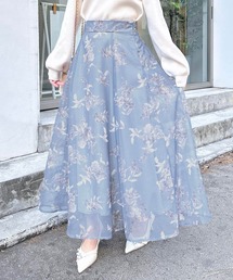 花柄メッシュフレアスカート