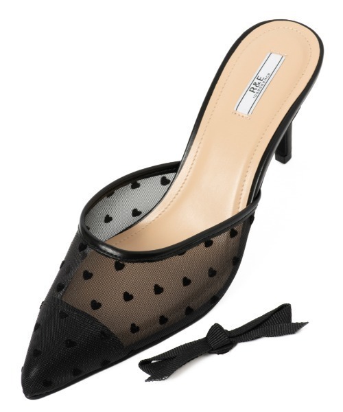 R&E（アールアンドイー）の「【25SS新作】【R&E】“2Way使用可能！” ハートチュール×リボンミュールパンプス（パンプス・レディース・アイボリー/ブラック・S/M/L/LL）」の15枚目の写真