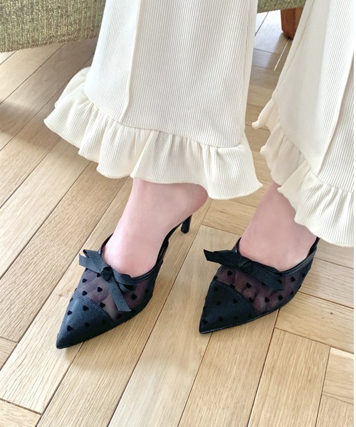 R&E（アールアンドイー）の「【25SS新作】【R&E】“2Way使用可能！” ハートチュール×リボンミュールパンプス（パンプス・レディース・アイボリー/ブラック・S/M/L/LL）」の16枚目の写真